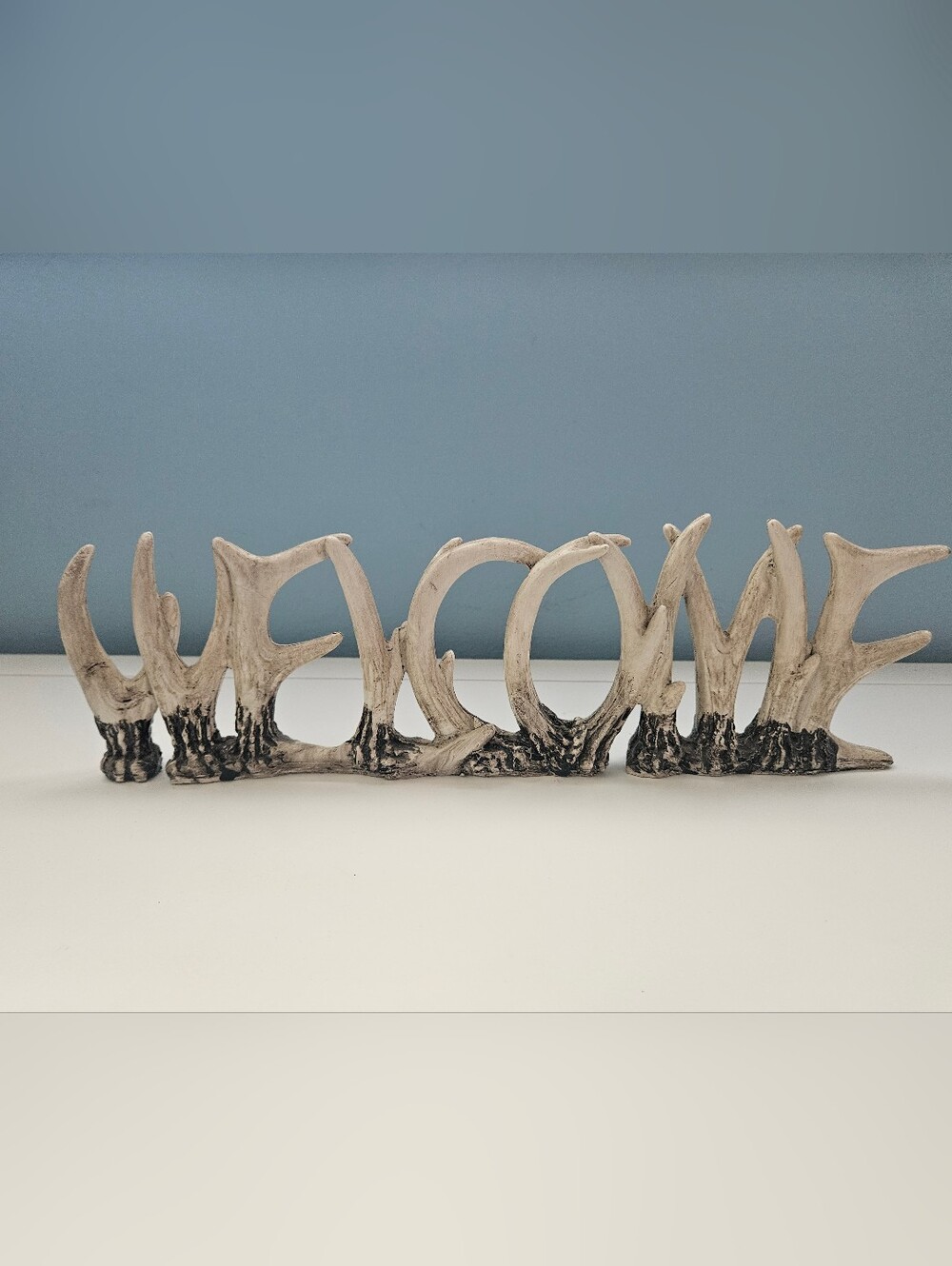 Antler Word Decor - Rustic White and Black Accent